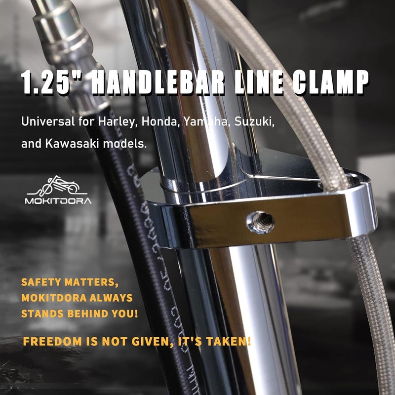 MoKitDora 1.25" Handlebar or Frame Mount Clutch Cable Clamp and Brake Line Clips for Harley - 2 Pack, Chrome - Image 2
