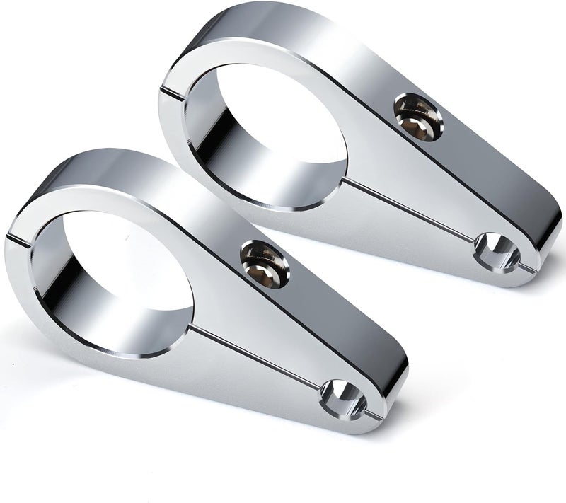 MoKitDora 1.25" Handlebar or Frame Mount Clutch Cable Clamp and Brake Line Clips for Harley - 2 Pack, Chrome - Image 1