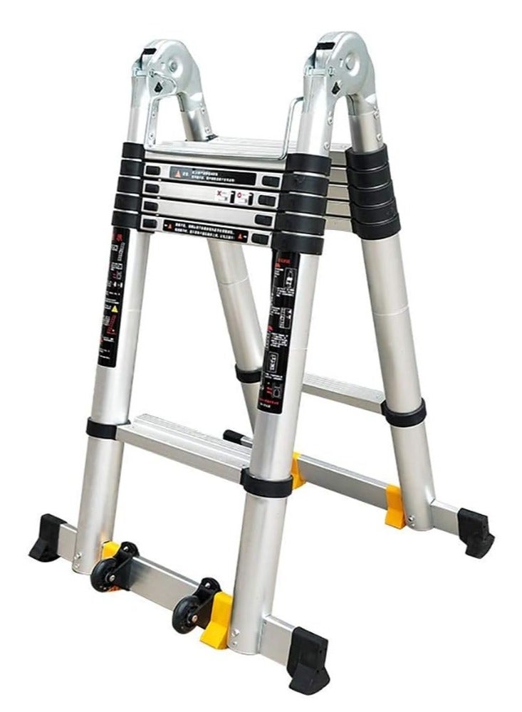 Outdoor Ladder,Ladders，Telescopic Ladder,Multi-Purpose Aluminium A-Frame Telescoping Extendable Ladders with Wheel, 330Lb Load Capacity,3.6M+3.6M=7.2M(23.6Ft),3.6M+3.6M=7.2M(23.6Ft) needed  - Image 1