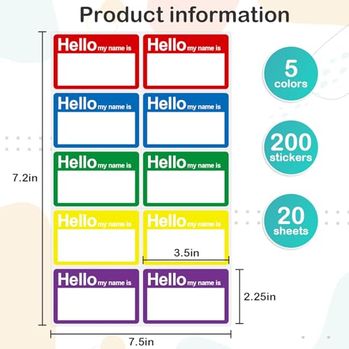 L LIKED "Hello My Name is" 5 Colors 3.5" x 2.25" 200 Name Tags Stickers for Party, Office, Meeting, School - Image 2