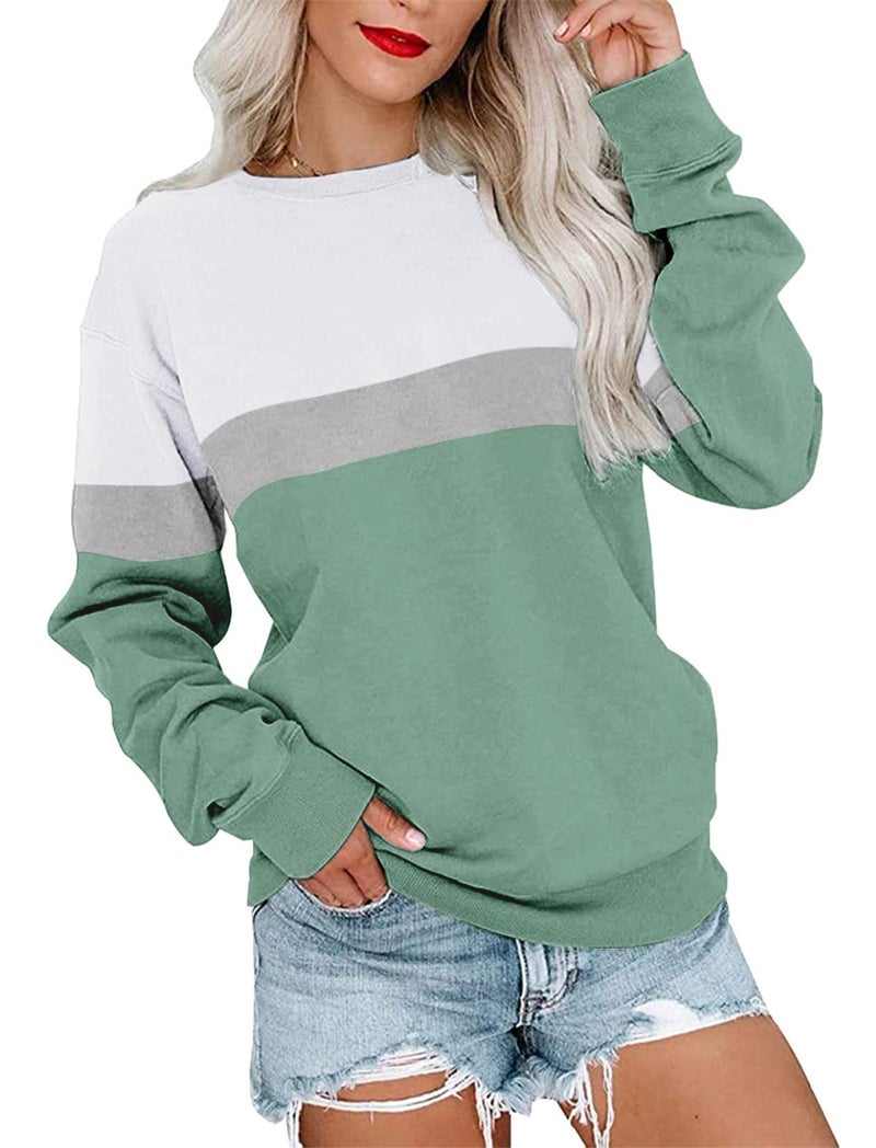 PGANDS Women's Casual Crew Neck Color Block Sweatshirts Long Sleeve Cute Comfy Lightweight Pullover Tops - Image 1