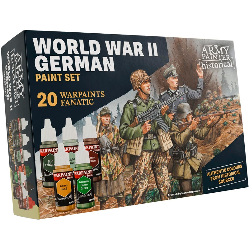 The Army Painter Historical WWII German Paint Set 20 x 18 mL Warpaints Fanatic 14 Acrylic 4 Washes 1 Effect 1 Metallic Miniature Paint to Recreate the Blitzkrieg - Image 2