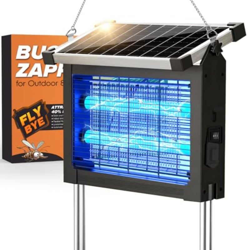Solar Bug Zapper Outdoor, 4500V Rechargeable Mosquito Zapper 4000mAh Battery, Detachable Solar Panel, Mosquito Killer Indoor, Cordless Fly Insect Zapper Waterproof for Patio Garden Camping - Image 1