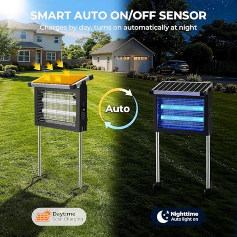 Solar Bug Zapper Outdoor, 4500V Rechargeable Mosquito Zapper 4000mAh Battery, Detachable Solar Panel, Mosquito Killer Indoor, Cordless Fly Insect Zapper Waterproof for Patio Garden Camping - Image 5