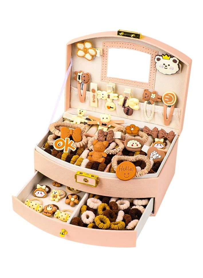 Hair Accessories Set with Gift Box Cute Hairpin Double Jewelry Storage Case with Hair Bands, Hair Ties, Hair Clips, Hair Elastic Bands, Cute Hairpin Jewelry Organizer Birthday Gift for Girls - Image 2