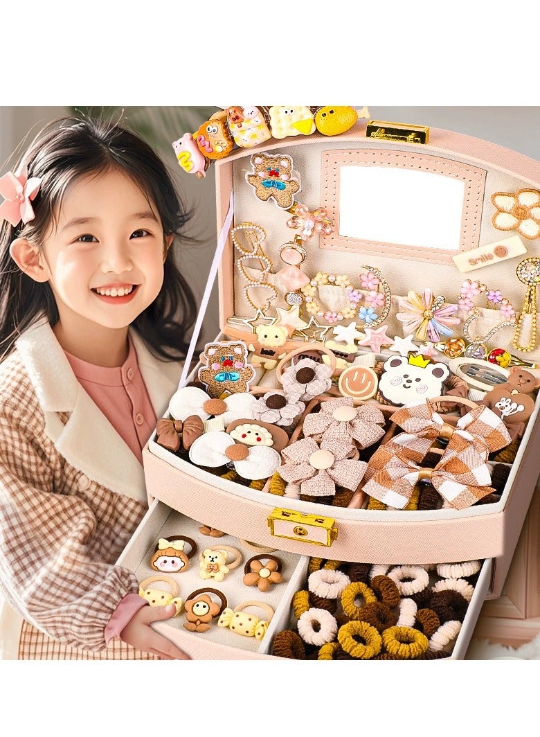 Hair Accessories Set with Gift Box Cute Hairpin Double Jewelry Storage Case with Hair Bands, Hair Ties, Hair Clips, Hair Elastic Bands, Cute Hairpin Jewelry Organizer Birthday Gift for Girls - Image 3