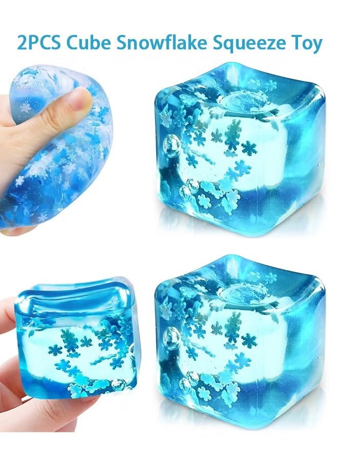 KANGLI 2 PCS Cube Snowflake Squeeze Toy - Stress Balls for Kids and Adults, Square Ice Cube Fidget Toys, Fidget Cube Sensory Toys , Squeeze Ball Stress Relief Toys for Boys Girls,, Party Favors (Blue) - Image 1