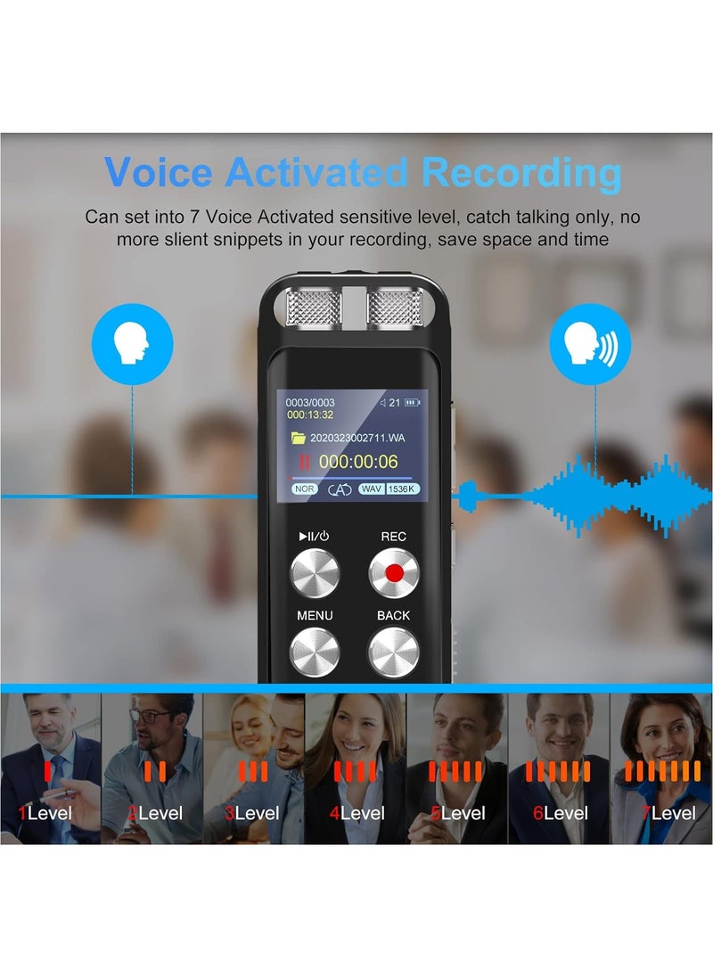 Boyi - 2024 Upgraded 8+64GB Digital Voice Recorder: Voice Activated Recorders with Playback, Audio Recording Device for Lectures Meetings,  Dictaphone Sound Portable Tape Recorder with Password, MP3 Player - Image 1