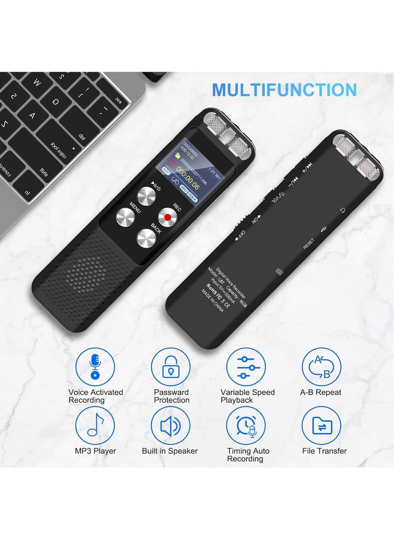 Boyi - 2024 Upgraded 8+64GB Digital Voice Recorder: Voice Activated Recorders with Playback, Audio Recording Device for Lectures Meetings,  Dictaphone Sound Portable Tape Recorder with Password, MP3 Player - Image 1