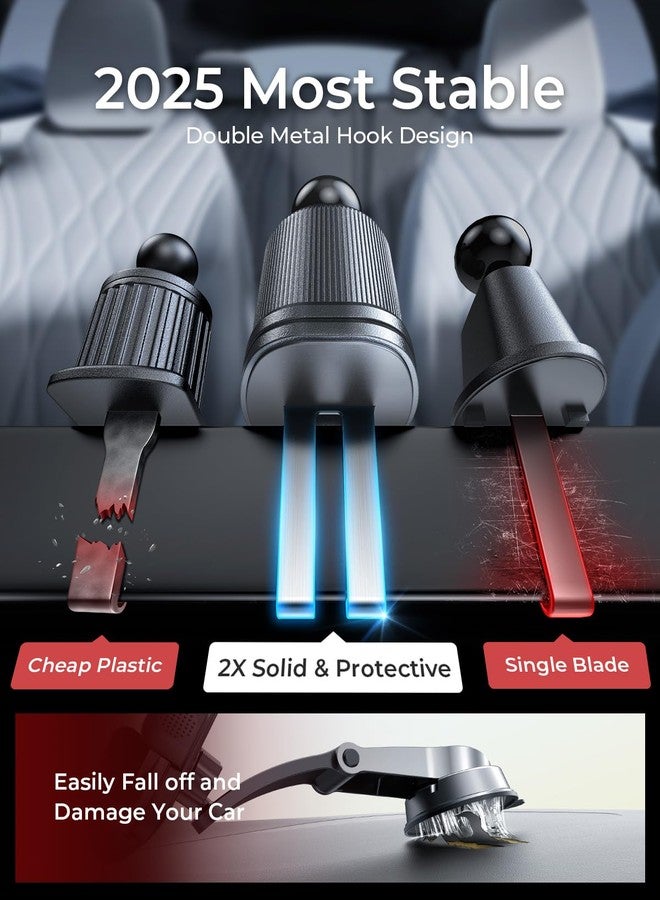 MRGLAS Phone Holders for Your Car Vent with Double Metal Hook Clip, 【One-Hand Operation】 Air Vent Cell Phone Car Mount, Universal Automobile Cradle Fit for iPhone 17 Android and All Smartphones - Image 2