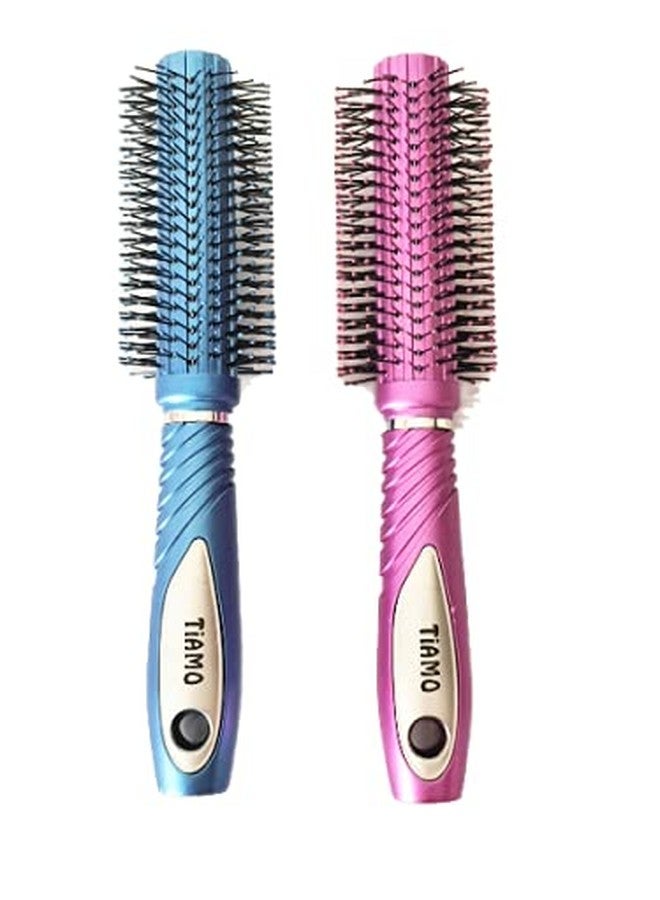 Tiamo Round Plastic Hairbrush set blue and pink for grooming - Image 1
