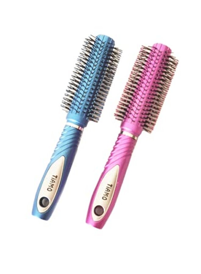 Tiamo Round Plastic Hairbrush set blue and pink for grooming - Image 2