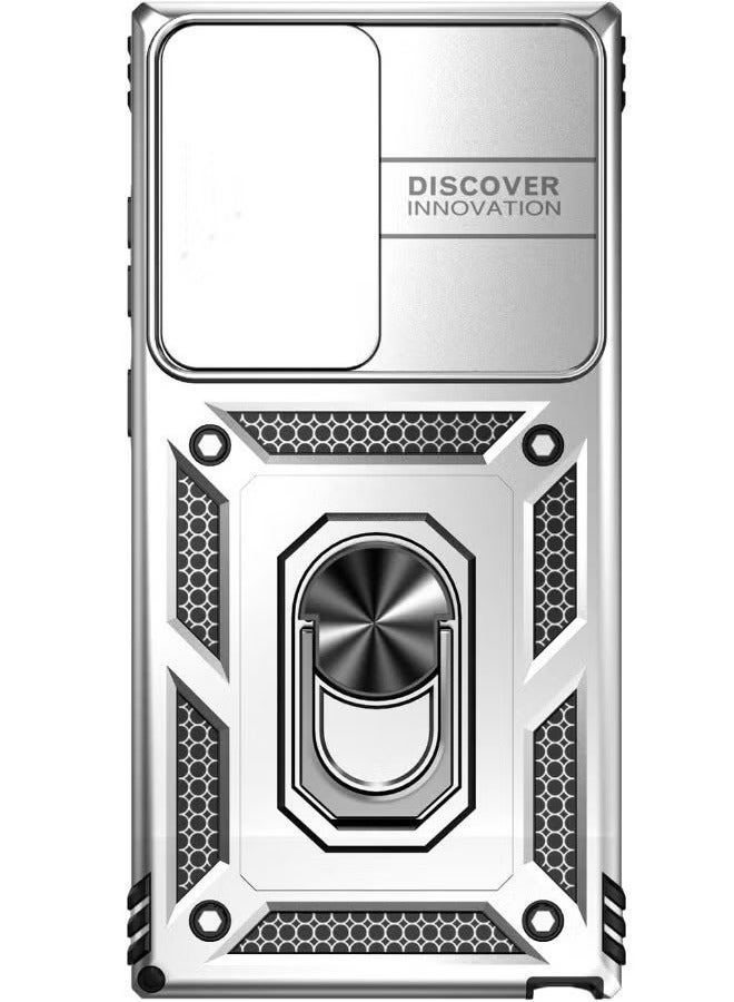 Samsung Galaxy S24 Ultra Case, Slide Camera Cover, Built-in 360° Rotate Ring Kickstand, Drop Proof Shockproof Test, Heavy Duty Shockproof Protective Case for Galaxy S24 Ultra 5G 2024, Sliver - Image 2
