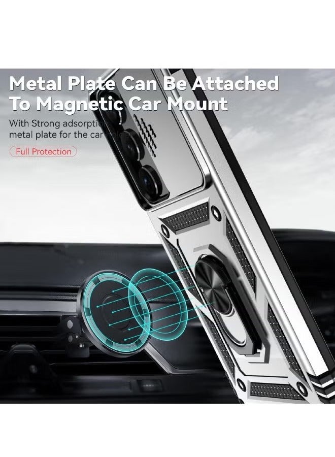 Samsung Galaxy S24 Ultra Case, Slide Camera Cover, Built-in 360° Rotate Ring Kickstand, Drop Proof Shockproof Test, Heavy Duty Shockproof Protective Case for Galaxy S24 Ultra 5G 2024, Sliver - Image 4