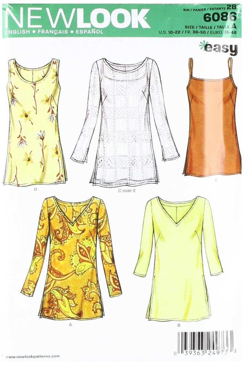 New Look Sewing Pattern 6086 Misses Tops Size A 10121416182022