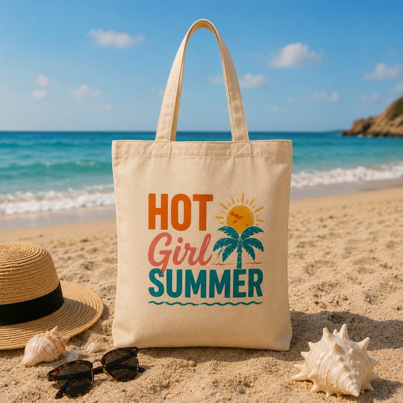 شنطة توت باج قماش للنساء، طبعة ترند "Hot Girl Summer"، شنطة كتف وتسوق صديقة للبيئة وقابلة لإعادة الاستخدام للبحر والتسوق والاستخدام اليومي، مقاس كبير 30x40 سم - Image 2