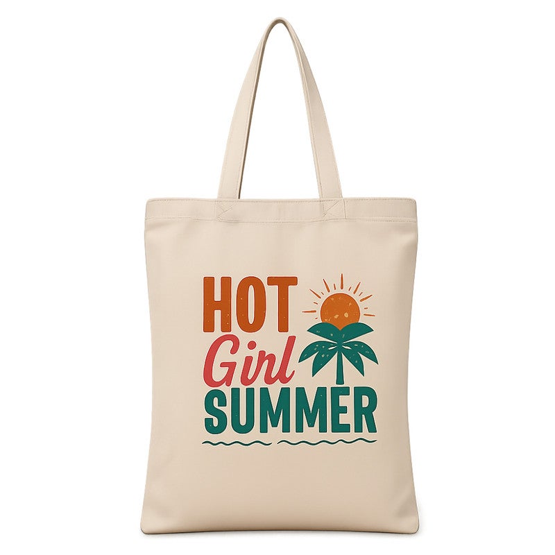 شنطة توت باج قماش للنساء، طبعة ترند "Hot Girl Summer"، شنطة كتف وتسوق صديقة للبيئة وقابلة لإعادة الاستخدام للبحر والتسوق والاستخدام اليومي، مقاس كبير 30x40 سم - Image 1