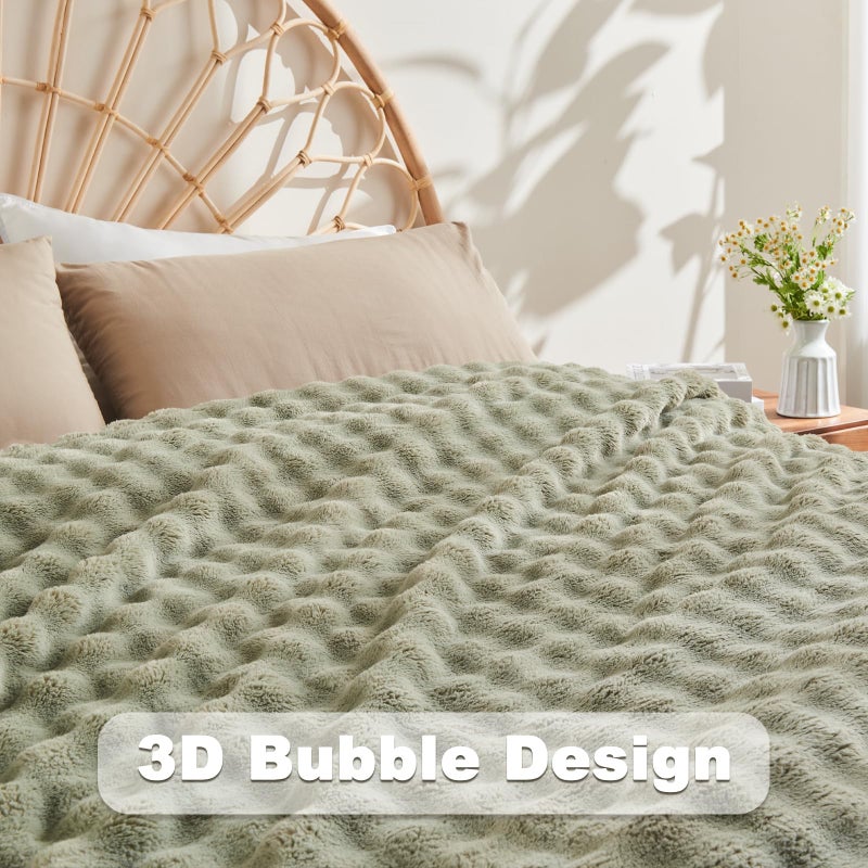 NEWCOSPLAY Faux Fur Twin Blanket Sage Green Bubble Blanket Thick Warm Soft for Couch Sofa Bed 550GSM (Sage Green  Twin(60""x80"")) - Image 5