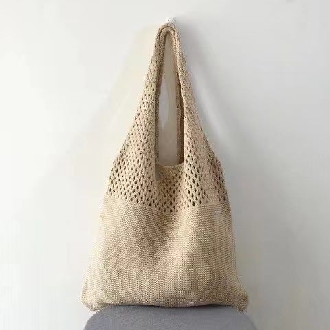 2022 Summer Korean Mesh Tote Beach Bag Yellow apricot 