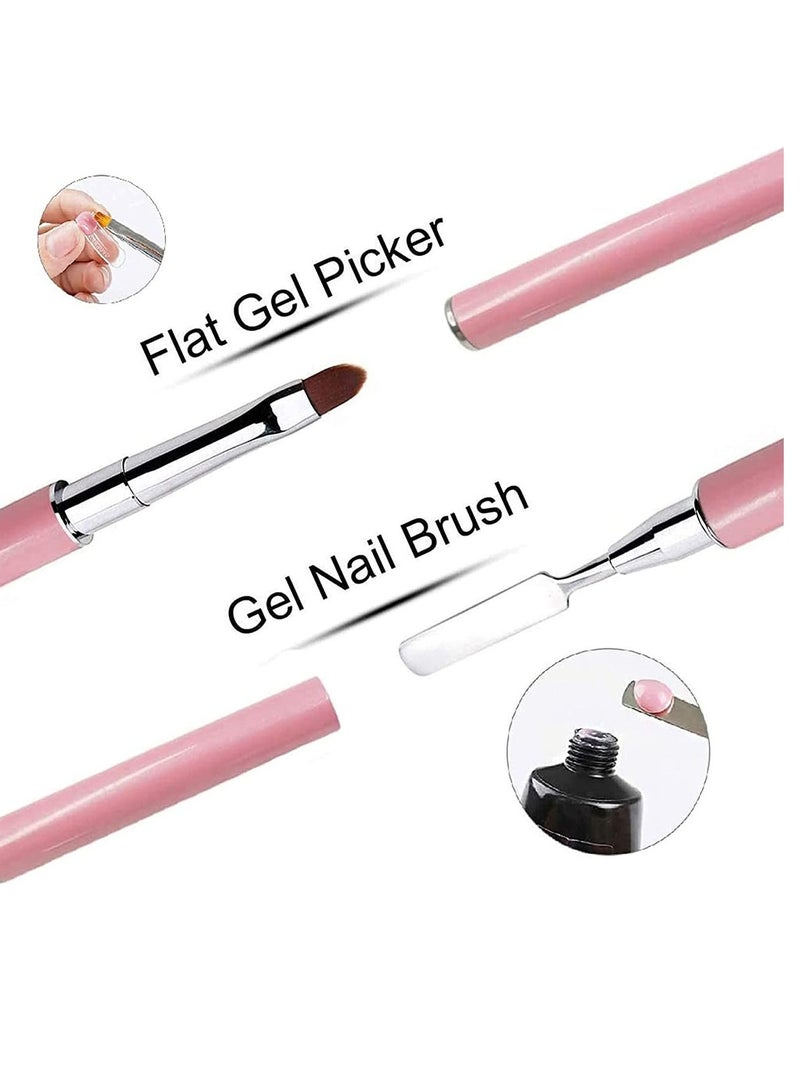 فراشي رسم الأظافر  فرشاة ومقبض جل بولي تصميمات 2 في 1  أداة العناية بالأظافر  (وردي) - Image 2