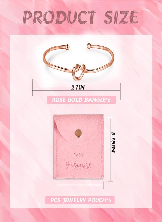 DHQH 6 Pcs Jewelry Bag Bridesmaid Bracelet Gifts, Set of 6 Microfiber Small Drawstring Bags with Bridesmaid Knot Bracelets, Bridal Party Favors (Pink) - Image 2