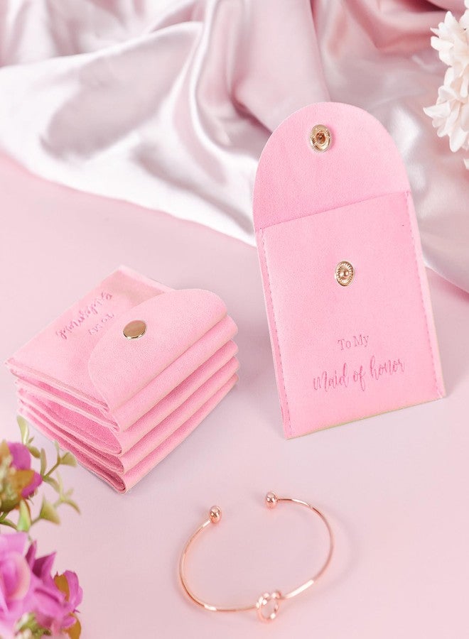 DHQH 6 Pcs Jewelry Bag Bridesmaid Bracelet Gifts, Set of 6 Microfiber Small Drawstring Bags with Bridesmaid Knot Bracelets, Bridal Party Favors (Pink) - Image 5