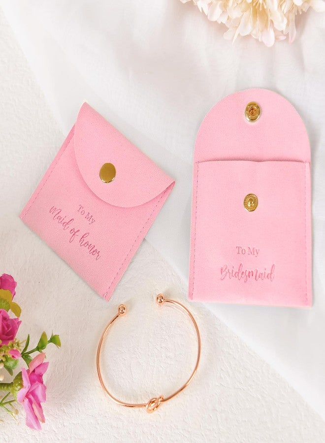 DHQH 6 Pcs Jewelry Bag Bridesmaid Bracelet Gifts, Set of 6 Microfiber Small Drawstring Bags with Bridesmaid Knot Bracelets, Bridal Party Favors (Pink) - Image 3