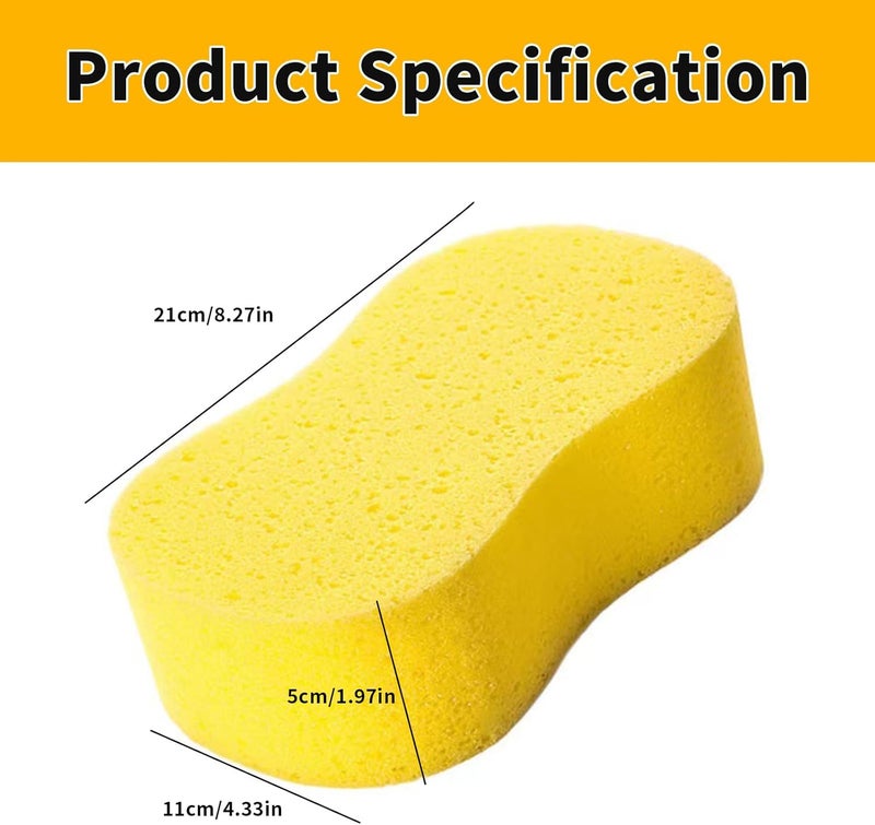 BFQZ 2Pcs Jumbo Sponges, Jumbo Car Wash Sponges, Super Absorbent Car Sponge Washing Windows and Anti Scratch Technology For Wheels, Windscreen Bodywork For Car Cleaning (Yellow) - Image 2