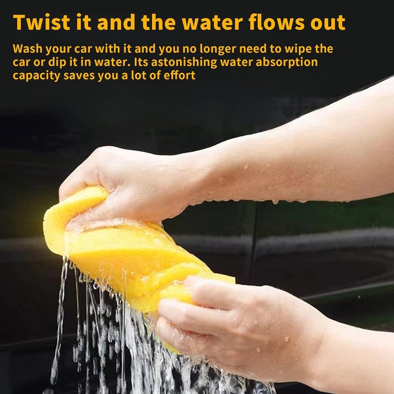 BFQZ 2Pcs Jumbo Sponges, Jumbo Car Wash Sponges, Super Absorbent Car Sponge Washing Windows and Anti Scratch Technology For Wheels, Windscreen Bodywork For Car Cleaning (Yellow) - Image 5