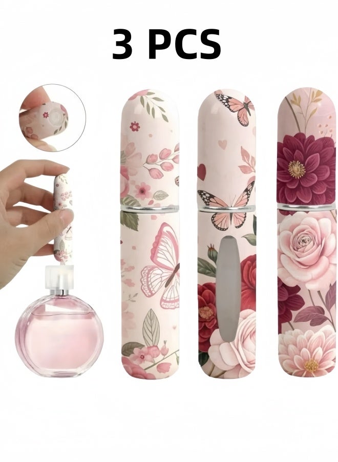 3PCS 5ML Portable Refillable Perfume Spray Bottles Mini Floral Butterfly Atomizer for Travel Pocket-Sized Fragrance Dispenser for Women Easy Pump Refill - Image 1