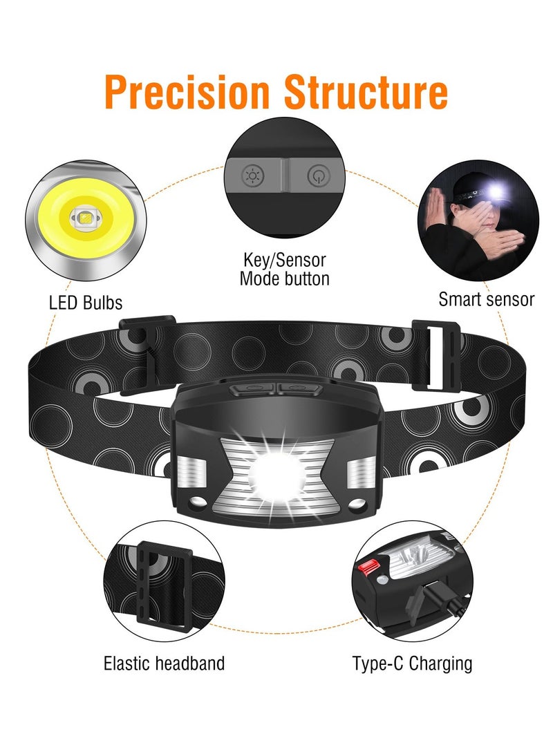 SYOSI Rechargeable Headlamp with Red Light, Super Bright 350LM Waterproof USB Head Lamp, 5 Modes LED Motion Sensor Headlight for Adults and Kids, Ideal for Outdoor Camping, Running, Fishing - Image 5