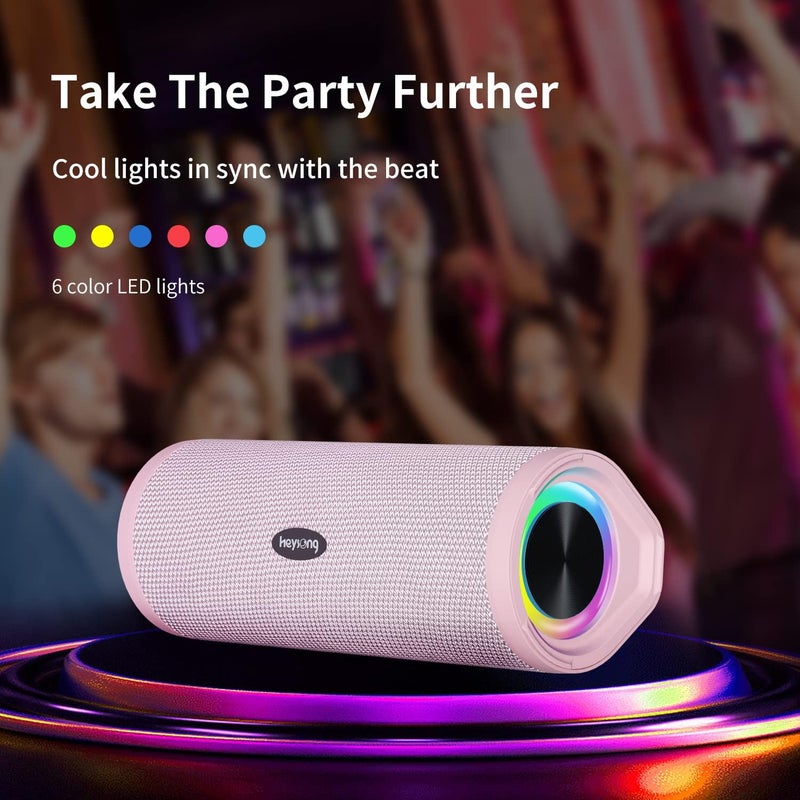 HEYSONG Portable Bluetooth Speaker, Waterproof Wireless Outdoor Speakers with LED Light, Enhanced Bass, IPX7 Floating, 40H Play, TF Card, True Wireless Stereo for Party, Shower, Gifts for Women - Pink - Image 5