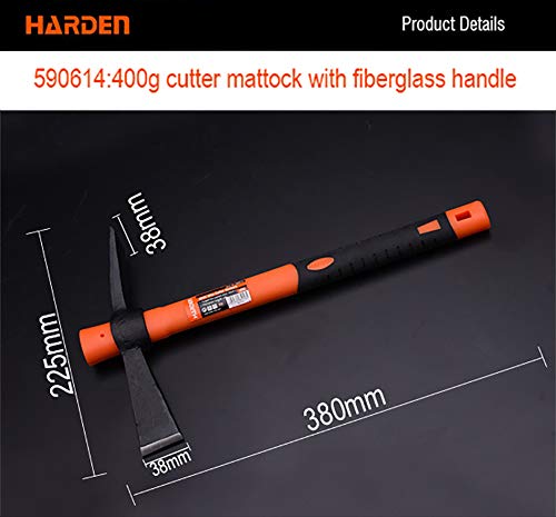 Harden 400 grams Garden Agriculture Mini Cutter Mattock tool with 38cm Ergonomic Fiberglass Handle - Forged Fine Grain Steel Head – 590614 - Image 2