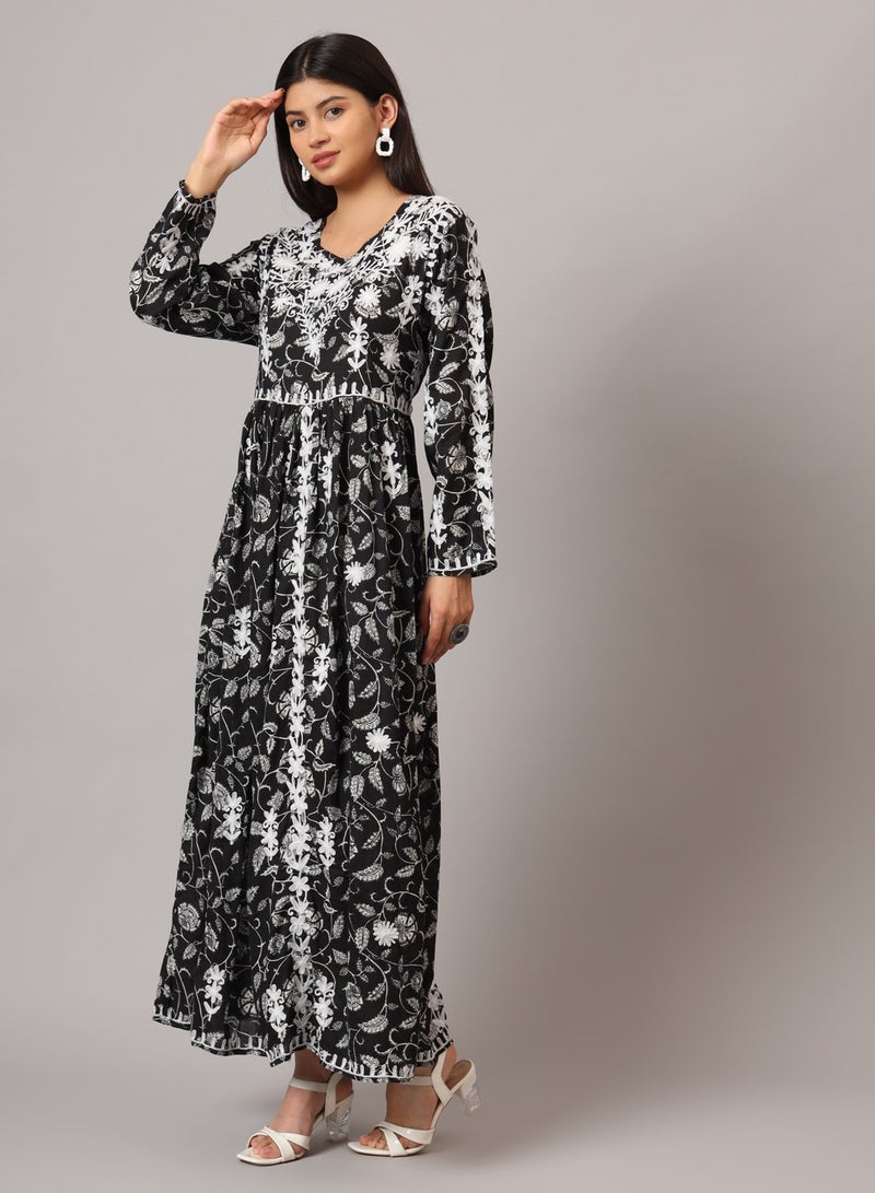 الايا جلابية مطبوعة بالقطن الململ مطرزة يدويًا لوكنوي شيكانكاري - Image 3