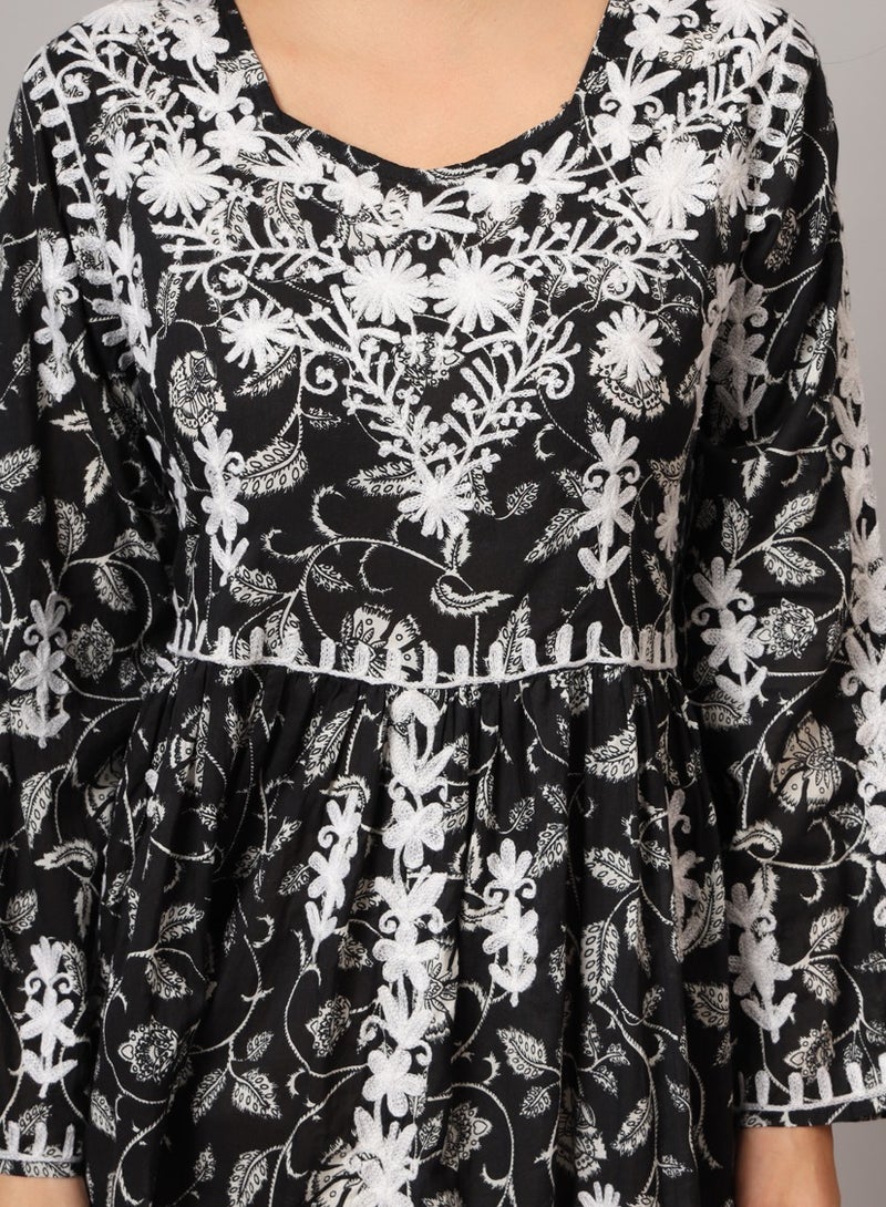 الايا جلابية مطبوعة بالقطن الململ مطرزة يدويًا لوكنوي شيكانكاري - Image 4