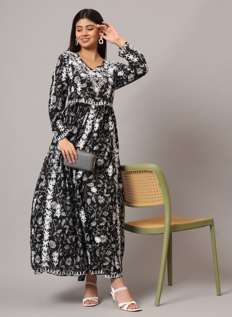 الايا جلابية مطبوعة بالقطن الململ مطرزة يدويًا لوكنوي شيكانكاري - Image 5