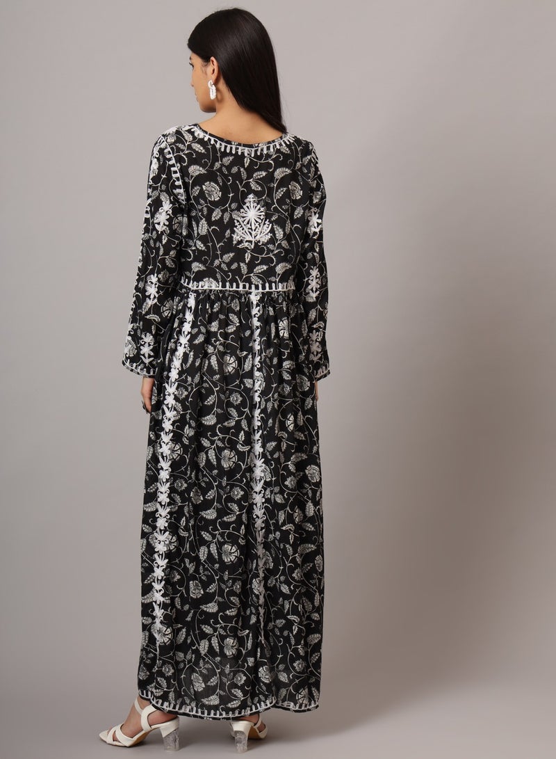 الايا جلابية مطبوعة بالقطن الململ مطرزة يدويًا لوكنوي شيكانكاري - Image 2