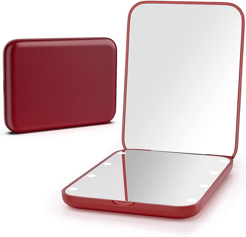 Kintion LED Travel Makeup Mirror with 1X/3X Magnification, Light, Handbag Mirror, Small Illuminated Compact Mirror as Gift, Red Wine - Image 1