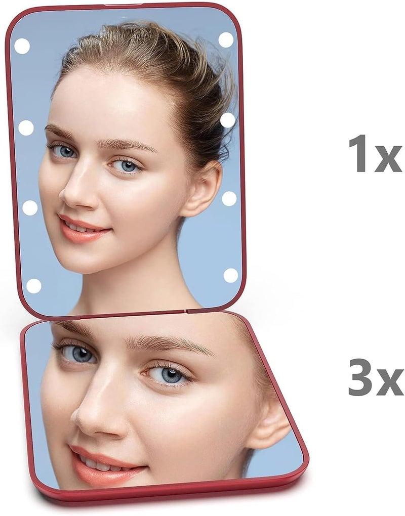 Kintion LED Travel Makeup Mirror with 1X/3X Magnification, Light, Handbag Mirror, Small Illuminated Compact Mirror as Gift, Red Wine - Image 2