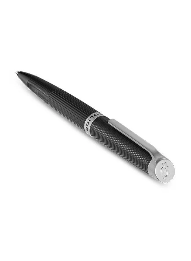 POLICE Candara Black Ballpoint Pen with Stainless Steel Silver Trims