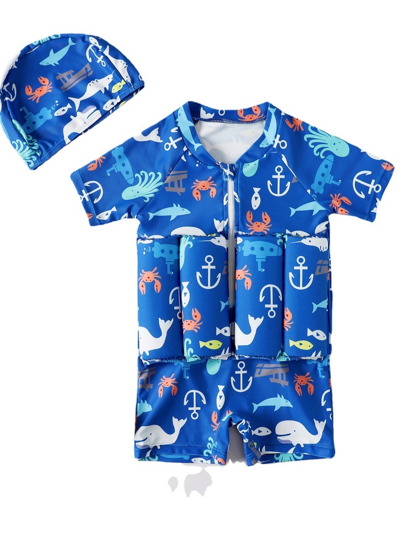 Kids Baby One-Piece Floatation Swimsuit Float Suit with Adjustable Buoyancy Bathing Cartoon Short Sleeve Swimwear Jumpsuit - Image 1