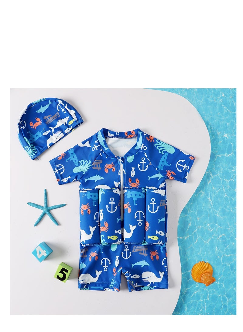 Kids Baby One-Piece Floatation Swimsuit Float Suit with Adjustable Buoyancy Bathing Cartoon Short Sleeve Swimwear Jumpsuit - Image 2