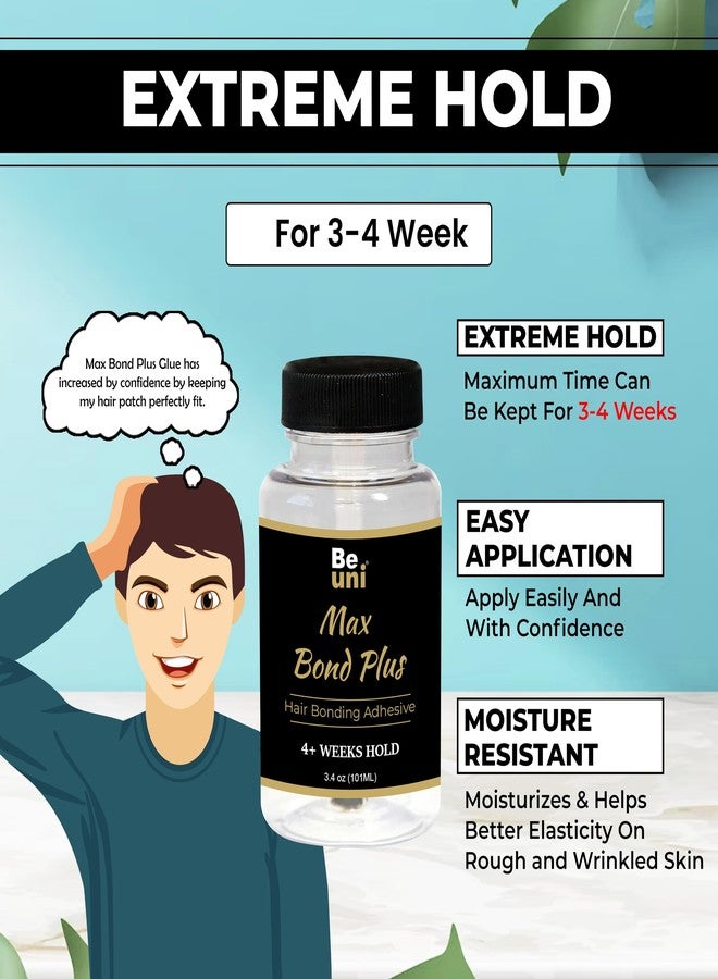 Beuni Max Bond Plus Hair Patch Glue For Men - 101ml | Strong Hold Up To 4+ Weeks | Hair Wig Glue Adhesive | Long Losting Hold, Water Proof, Skin Friendly - Image 3