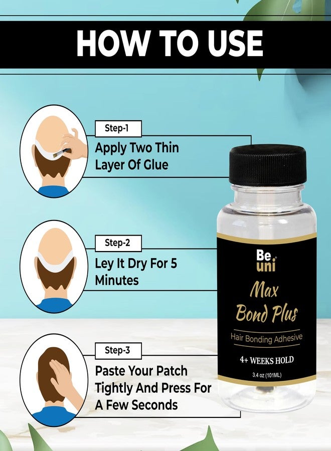 Beuni Max Bond Plus Hair Patch Glue For Men - 101ml | Strong Hold Up To 4+ Weeks | Hair Wig Glue Adhesive | Long Losting Hold, Water Proof, Skin Friendly - Image 5