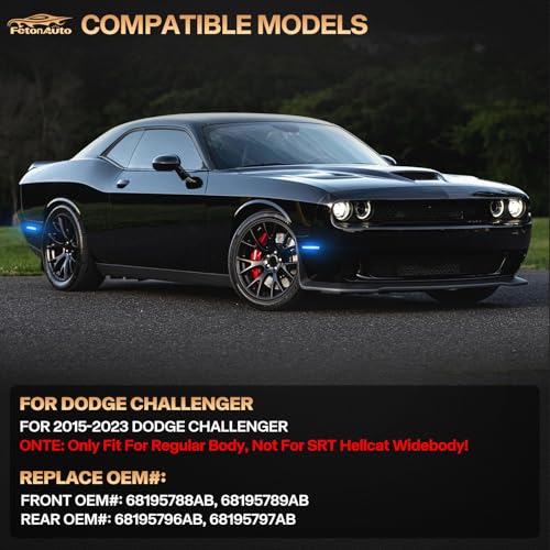 FetonAuto Dynamic Sequential Blue LED Side Marker Lights for 2015-2023 Dodge Challenger Front Rear Bumper Running Indicator Blinker, Smoked Lens 4PC - Image 5
