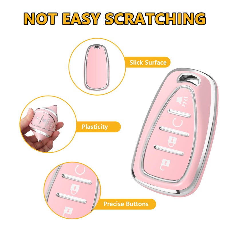 FT FUNTOR for Chevy Key Fob Cover,4 Buttons TPU Key Cover with Silver Edge,Compatible with Chevrolet Equinox Bolt Sonic Trax Blazer Trailblazer Cruze Traverse Volt with Keychain (B-Pink) - Image 4