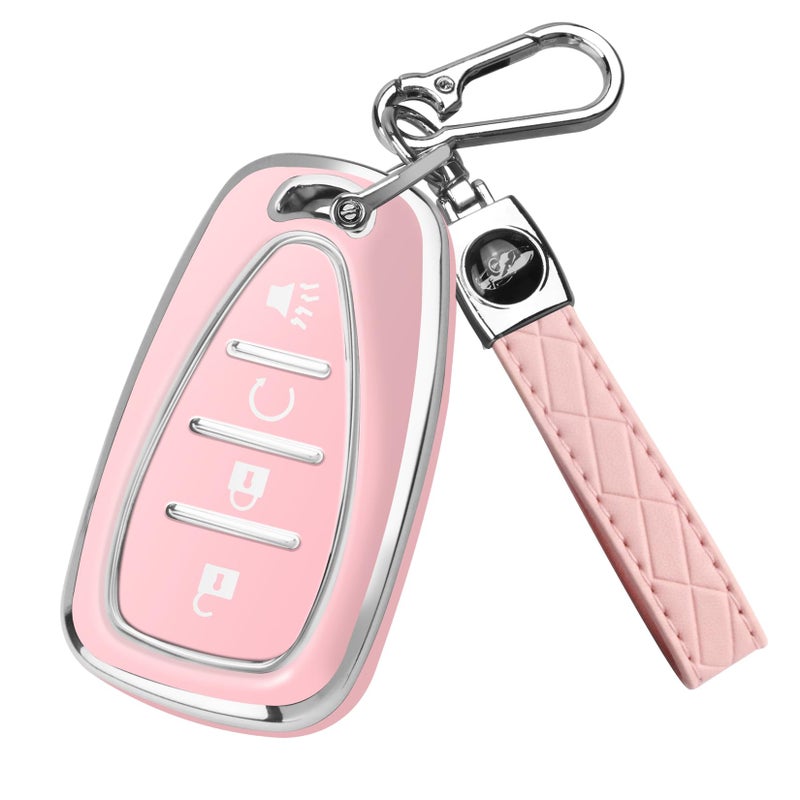FT FUNTOR for Chevy Key Fob Cover,4 Buttons TPU Key Cover with Silver Edge,Compatible with Chevrolet Equinox Bolt Sonic Trax Blazer Trailblazer Cruze Traverse Volt with Keychain (B-Pink) - Image 1