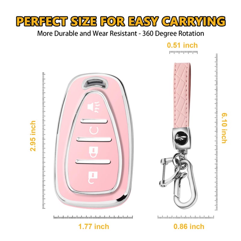 FT FUNTOR for Chevy Key Fob Cover,4 Buttons TPU Key Cover with Silver Edge,Compatible with Chevrolet Equinox Bolt Sonic Trax Blazer Trailblazer Cruze Traverse Volt with Keychain (B-Pink) - Image 5