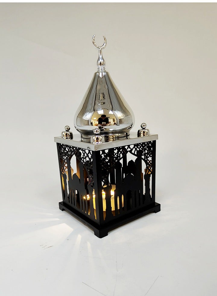 Living Black Islamic Ramadan Lantern with Silver Incense Burner - Image 3