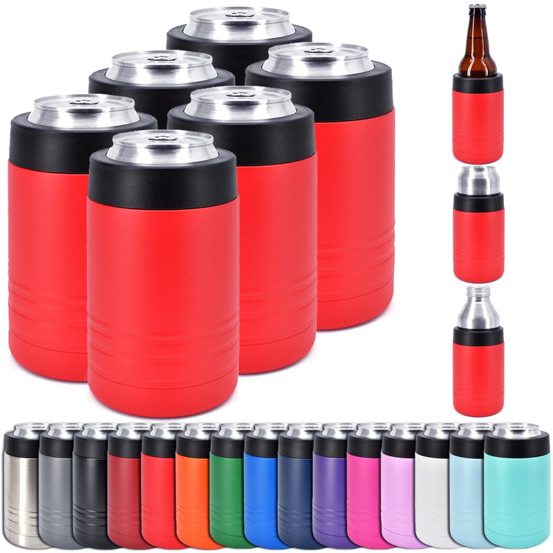 Clear Water Home Goo Clear Water Home Goods - 12 oz Stainless Steel Double Wall Vacuum Insulated Can or Bottle Beverage Cooler - Powder Coated Red - 6 Pack - Image 1